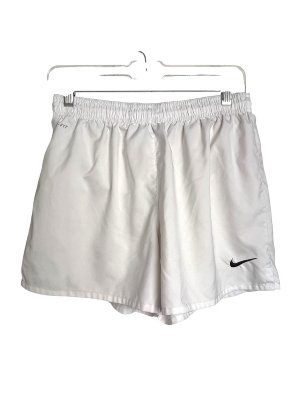 Nike DRI-FIT Athletic Shorts Women’s Medium White Black Swoosh Logo Gym Workout